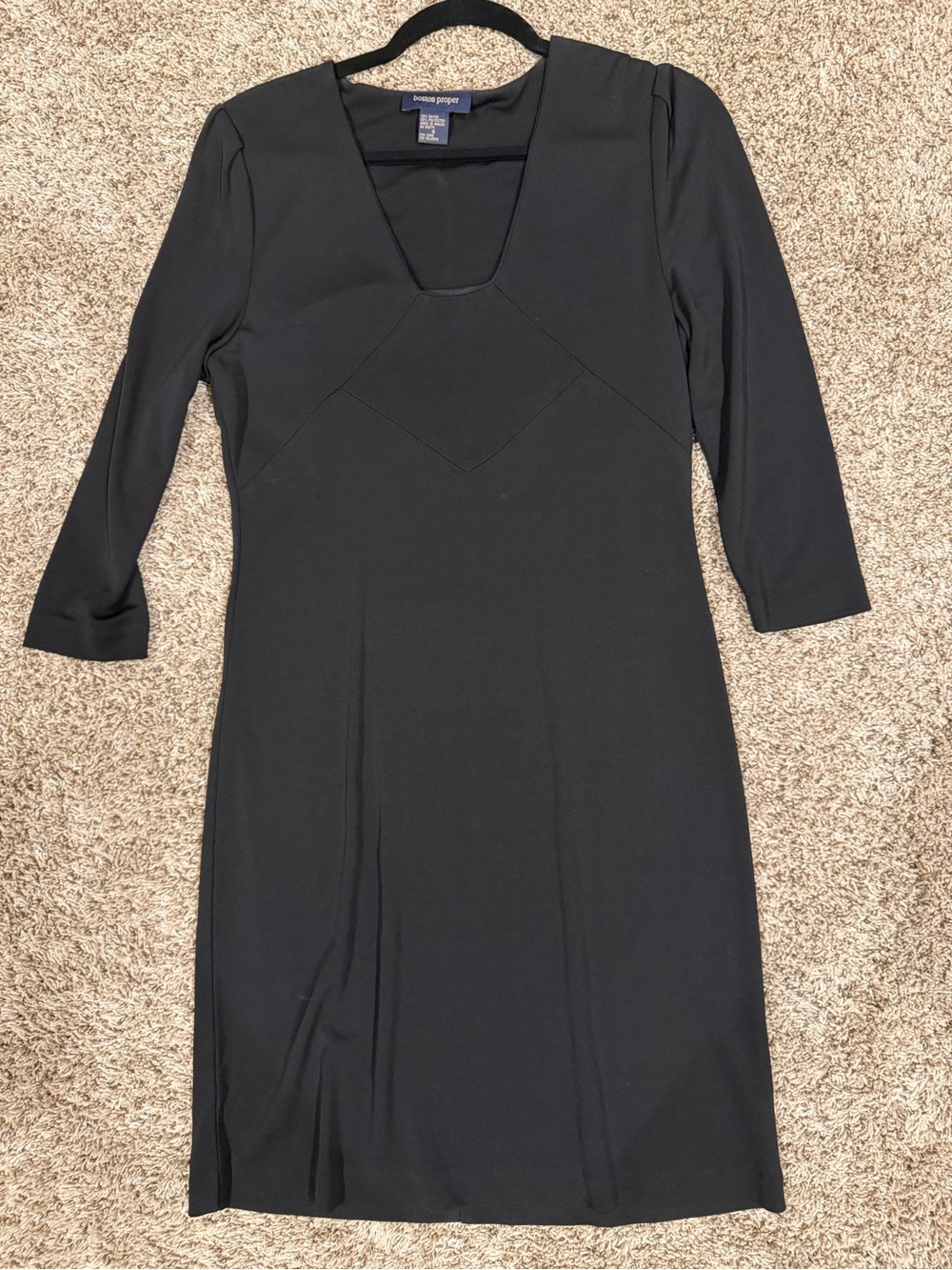 Boston Proper Black Long-Sleeve V-Neck Sheath Dress